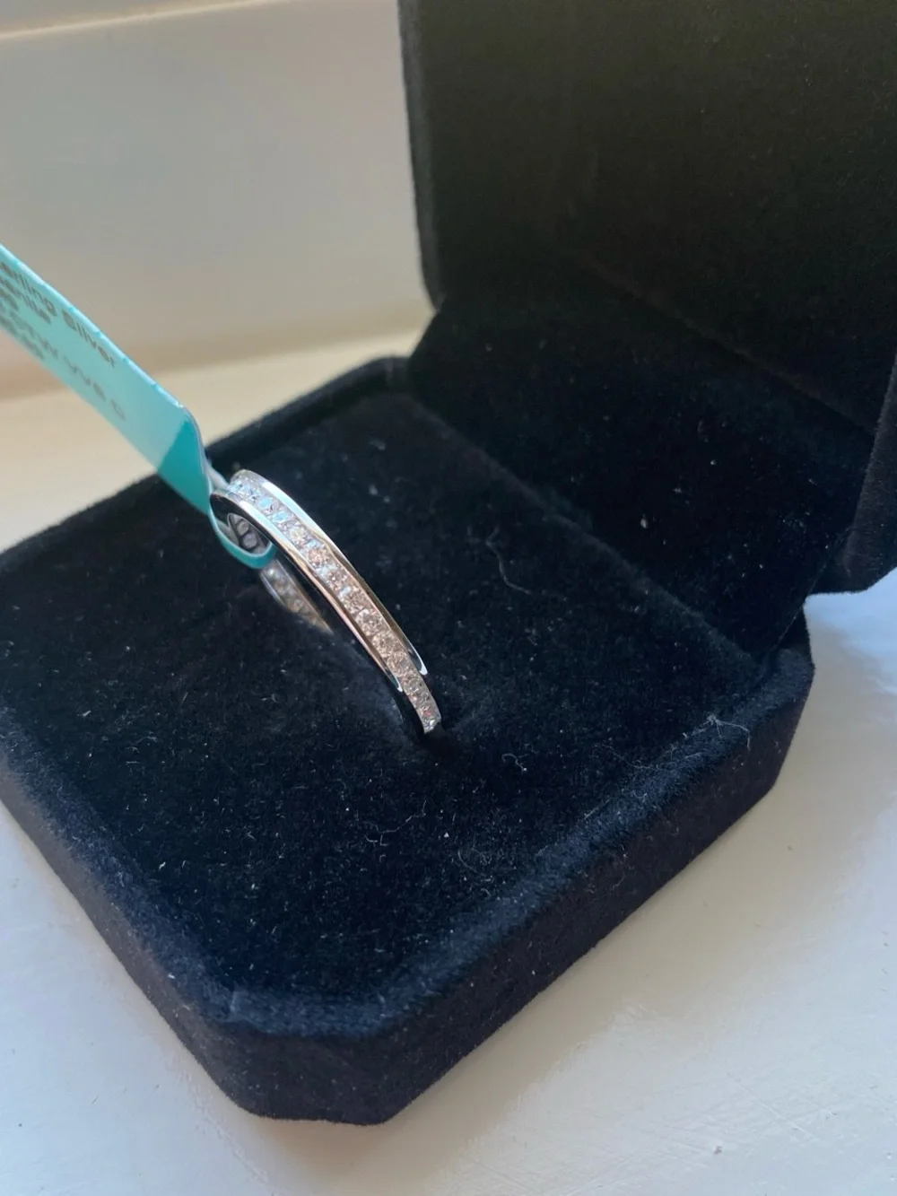 Sterling Silver and Moissanite Eternity Band Size 9